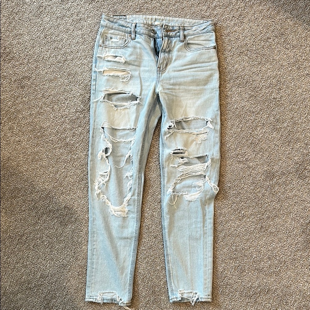 American Eagle Outfitters Blue Skinny Jeans with Distressing